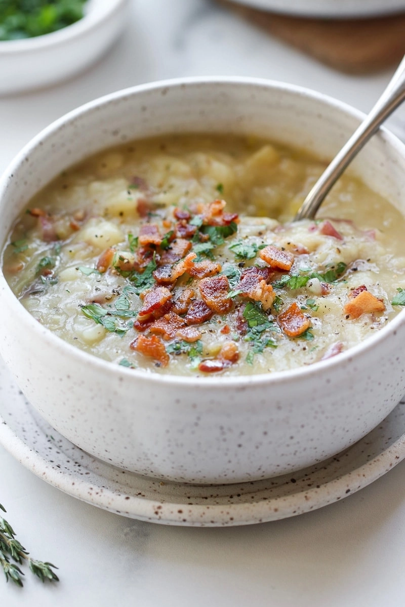 Creamy potato leek soup with bacon
