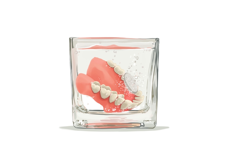 Dentures soaking in the glass of water