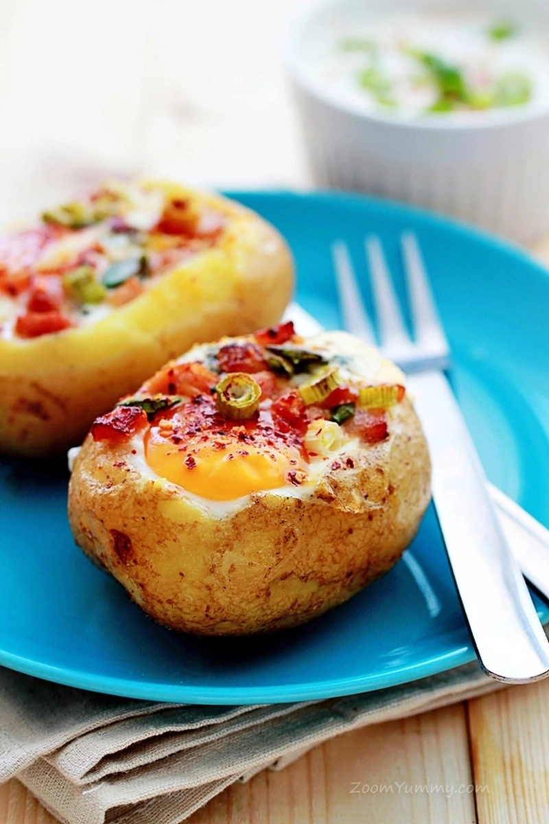 Baked egg potato bowls